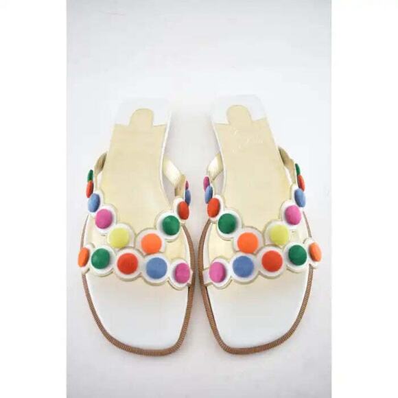 Christian Louboutin Smarta Flat White Multicolor Slide Slip Flip Flop Sandal 39 - Picture 5 of 12